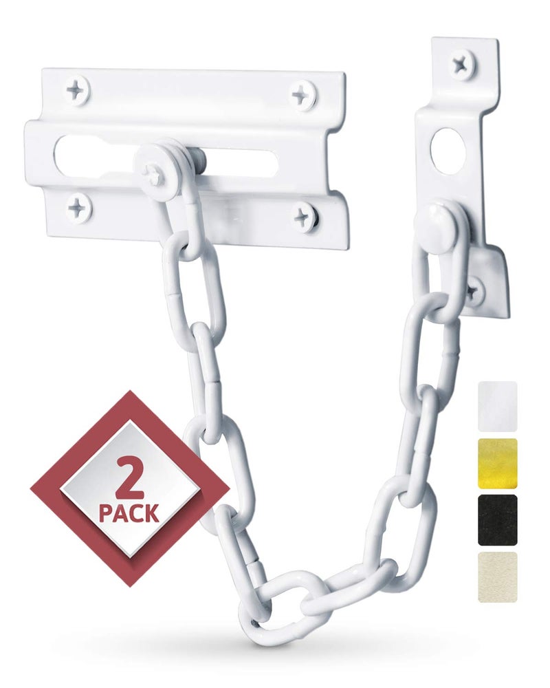 JD Jack N'Drill Jack N'Drill 2 Pack Door Chain Lock, Exclusive Chain Door Lock with Extended Chain Length, 100% Child Proof Safety, Heavy Duty Chain Locks for Inside Door and Extra Front Door Lock (White) - Image 1
